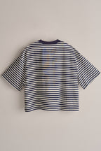 Oversized Striped Contrast Neck Boxy Tee