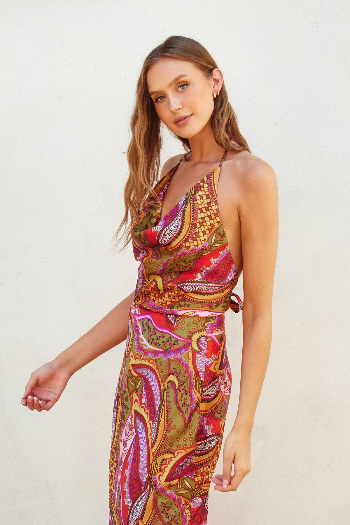 Sun Loving Halter Cowl Neck Crop Top