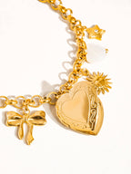 18K Non-Tarnish Heart Locket Charm Bracelet