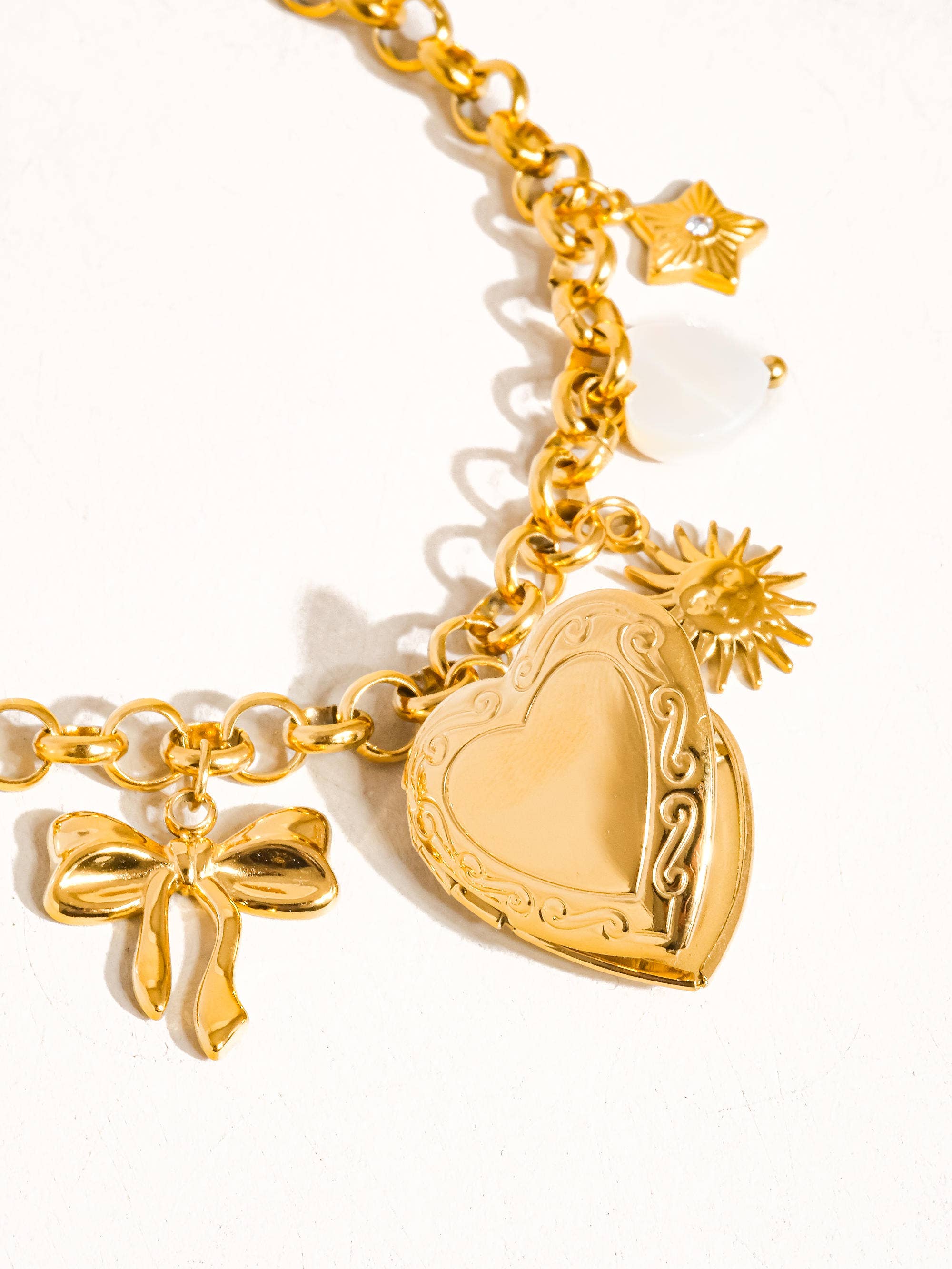 18K Non-Tarnish Heart Locket Charm Bracelet