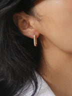 Marze 18K Gold Non-Tarnish CZ Oval Huggie Earrings