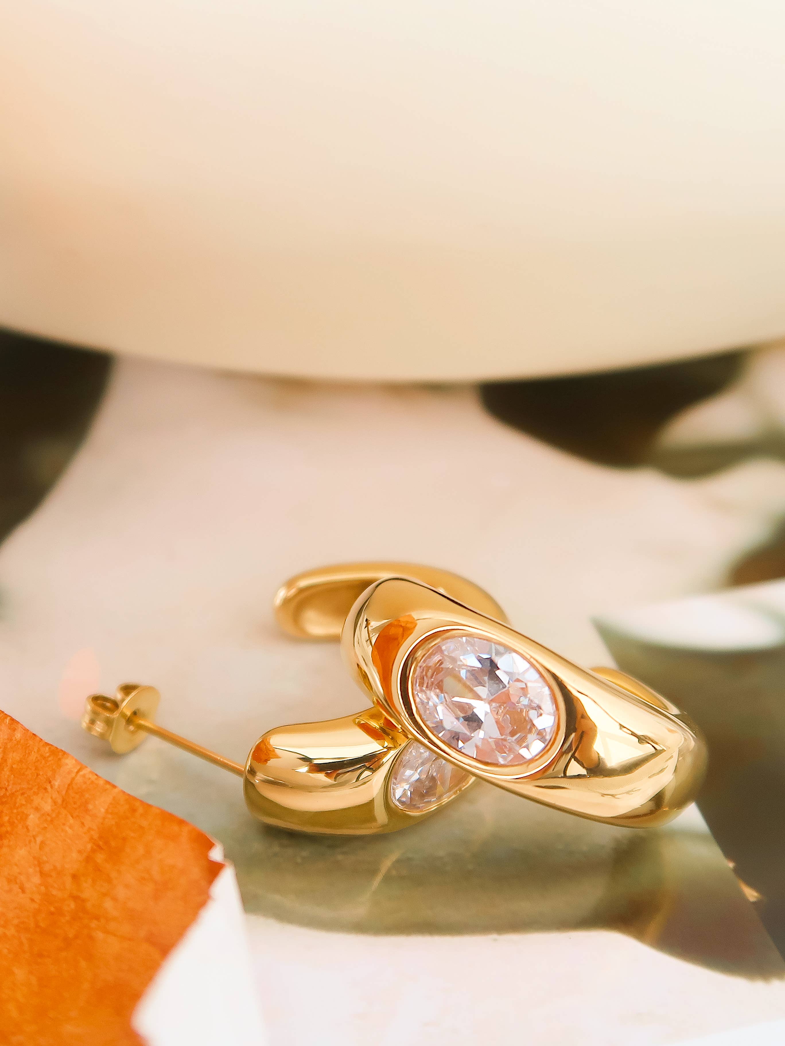 Aliénor 18K Gold Non-Tarnish CZ Classic C Hoop Earring: Yellow