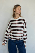 Piper Cardigan - Rose Varsity Stripe