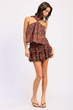 TIERED MINI SKIRT WITH LACE TRIM