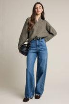 Half Zip Mock Neck Knit Sweater