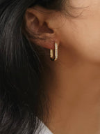 Marze 18K Gold Non-Tarnish CZ Oval Huggie Earrings