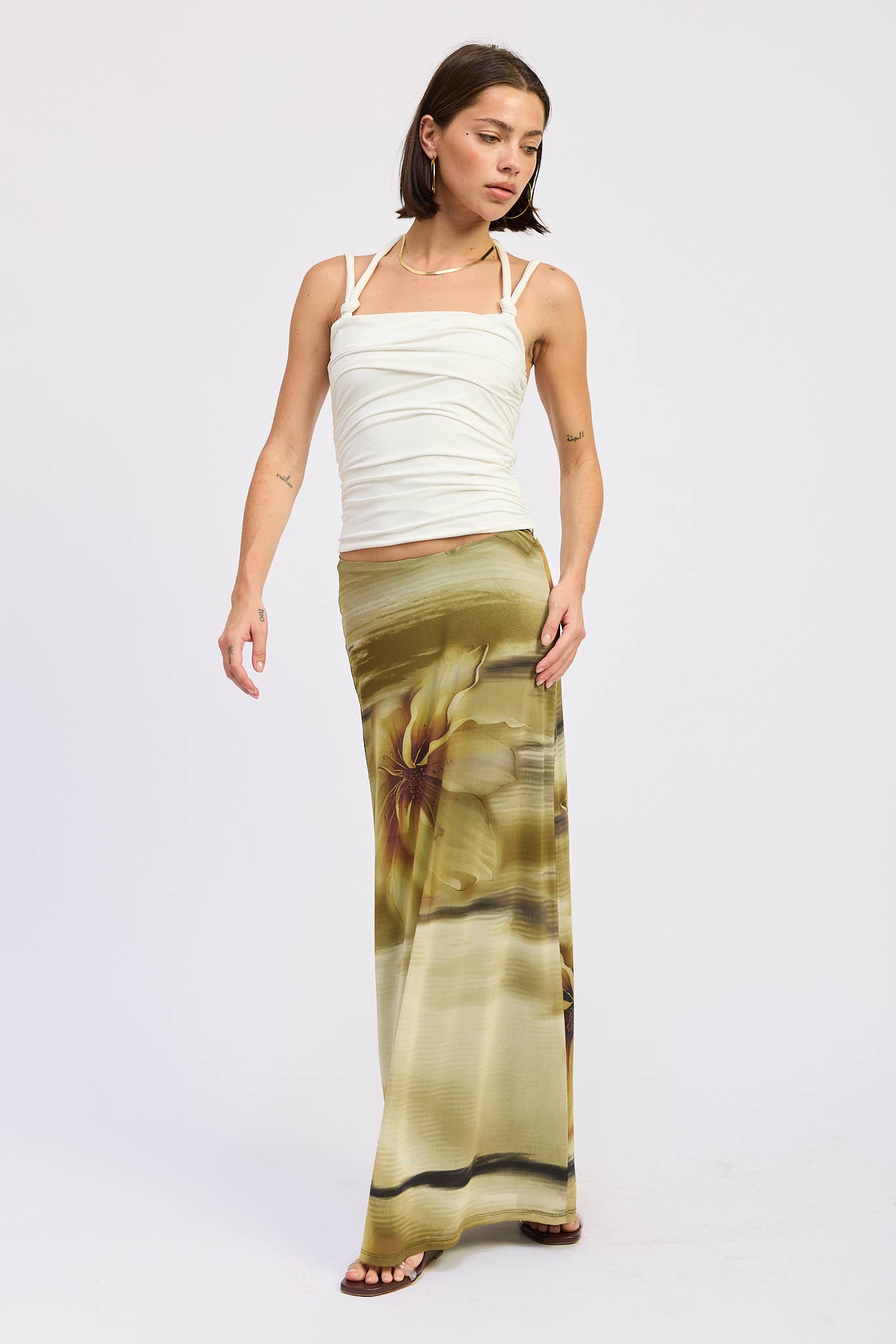 RUCHED ROPE TIE HALTER TOP