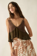 Cotton Gauze and Crochet Lace Ruffle Babydoll Tank Top