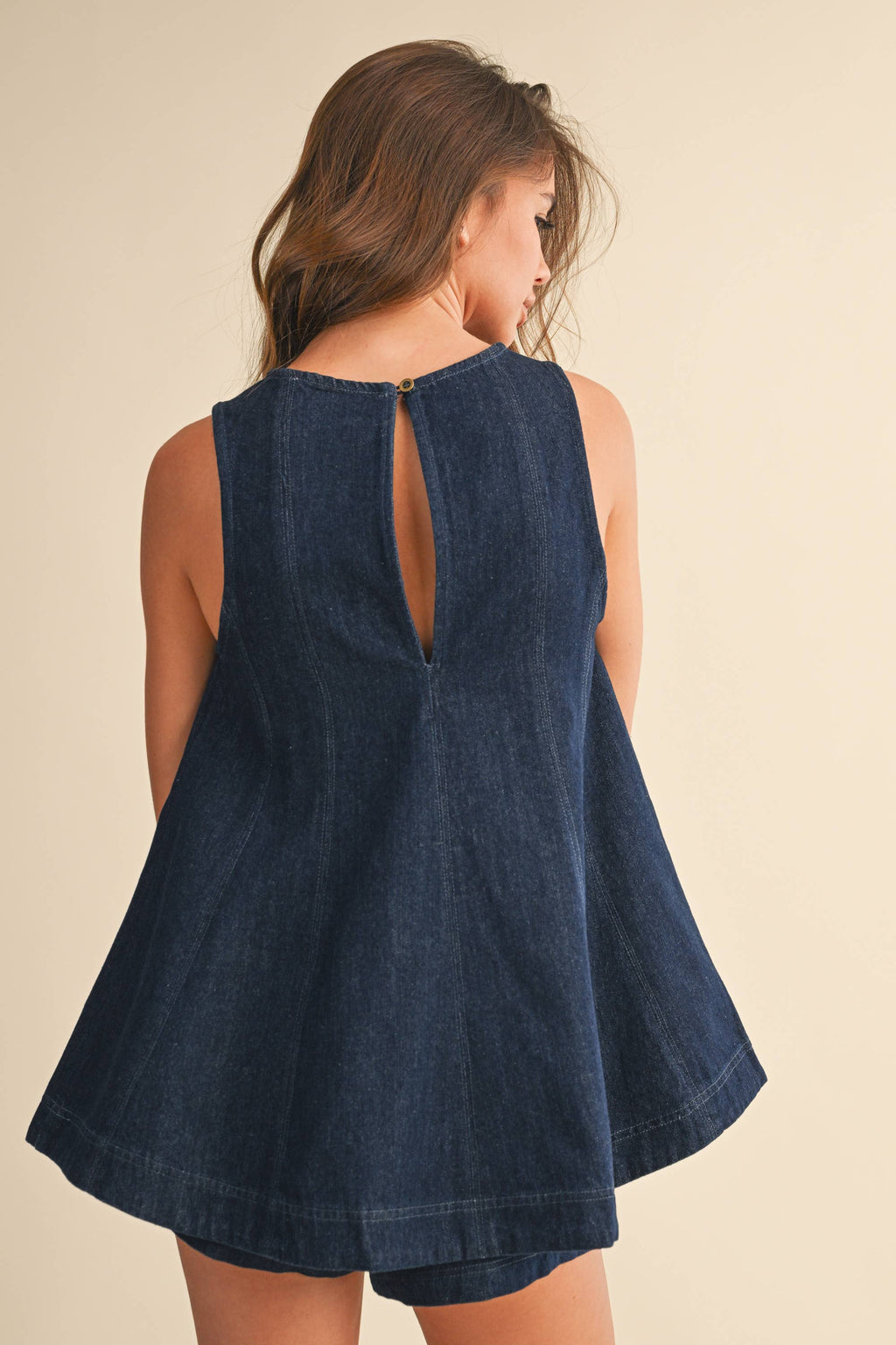 DENIM LONGLINE SLEEVELESS TOP AND SHORTS SET