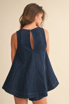 DENIM LONGLINE SLEEVELESS TOP AND SHORTS SET