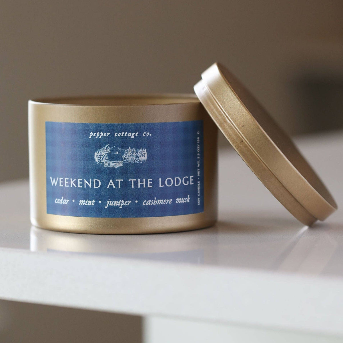 Weekend at the Lodge 5.5 oz Soy Candle | Cedar, Mint, Juniper, Cashmere Musk |  Fresh Winter Candle Tin