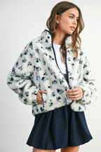 Floral Print Fluffy Fleece Jacket