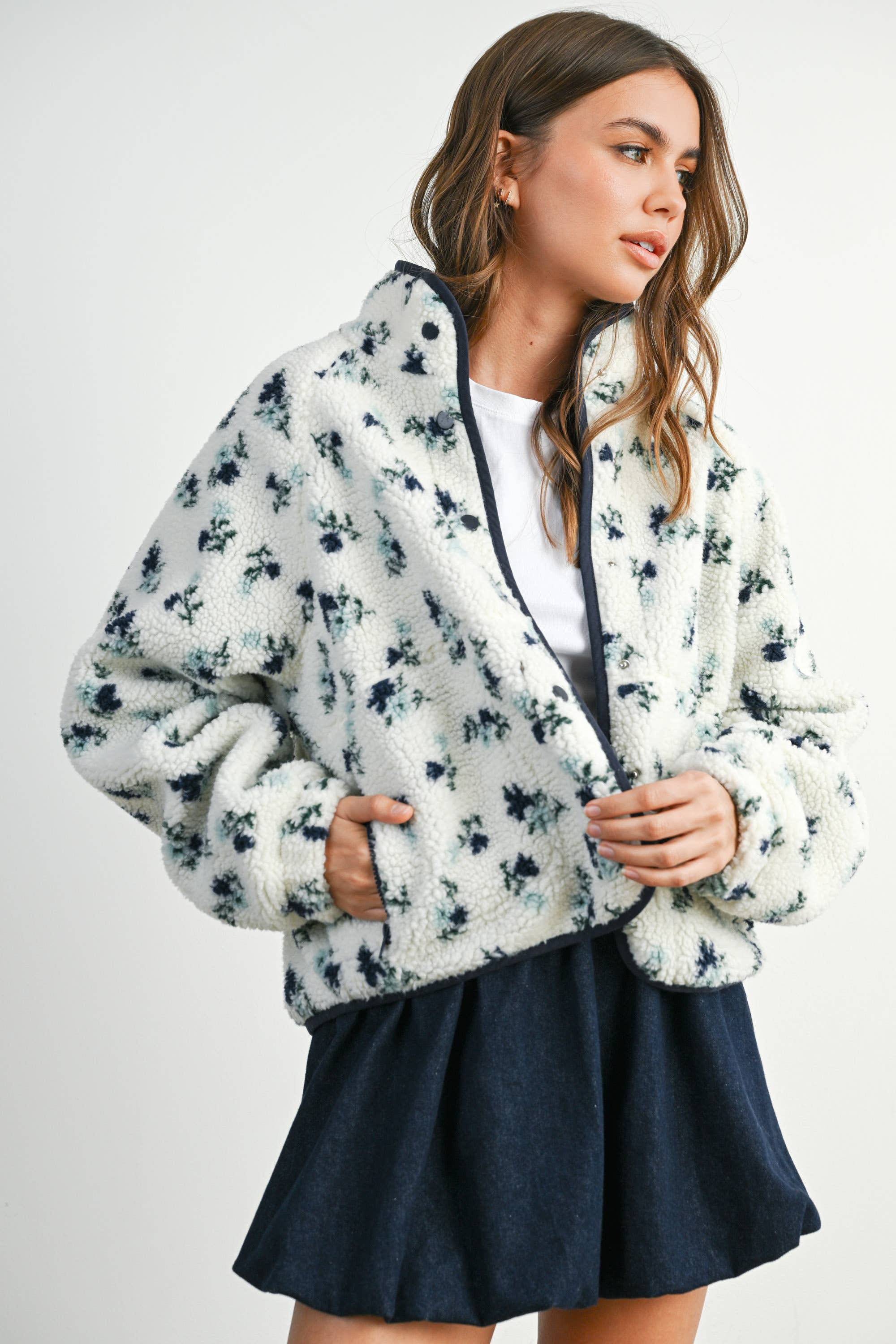 Floral Print Fluffy Fleece Jacket