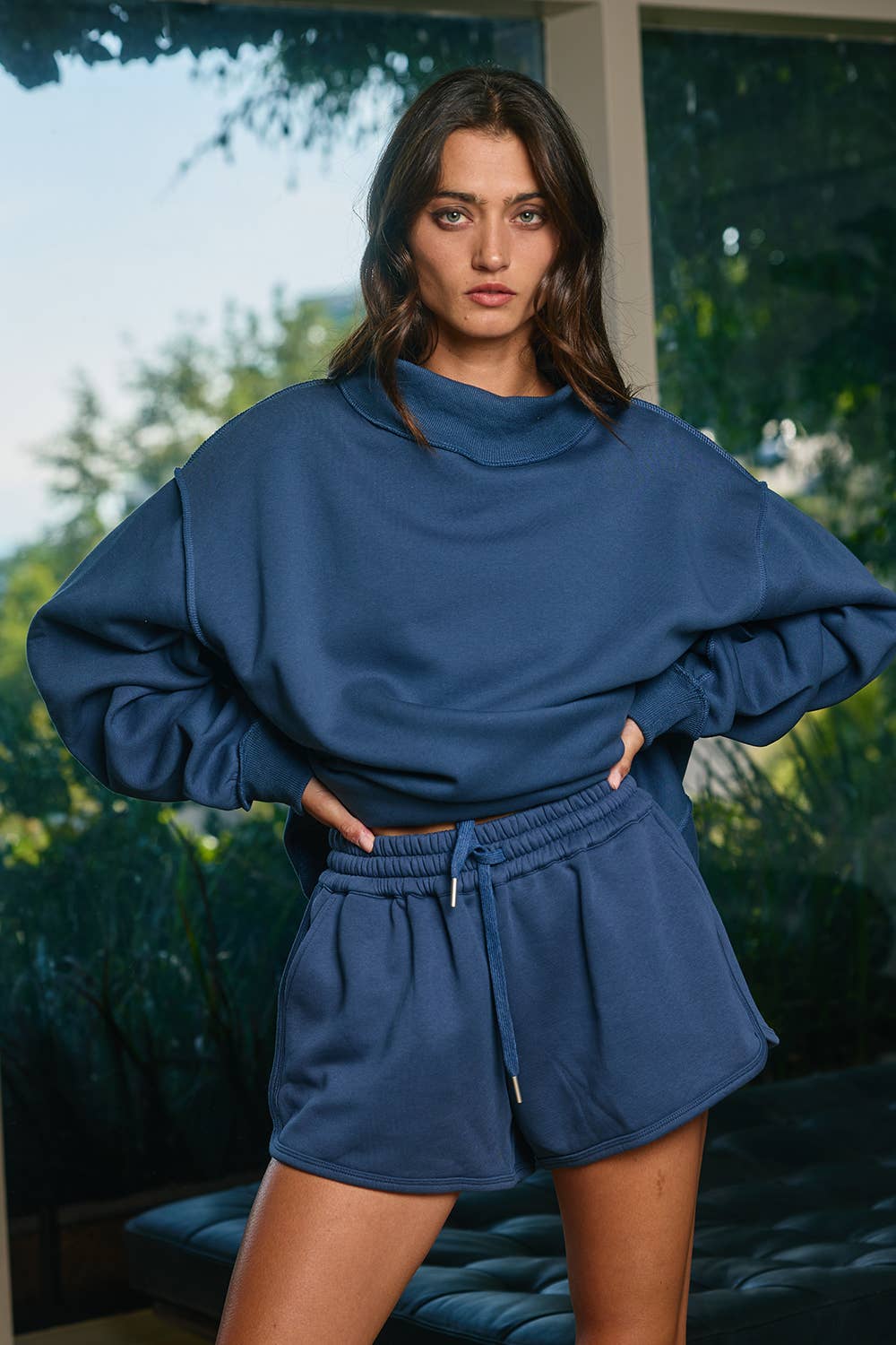 Solid Reversible Mock Neck Sweatshirt