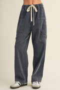 Drawstring Waist Wide Leg Utility Trouser