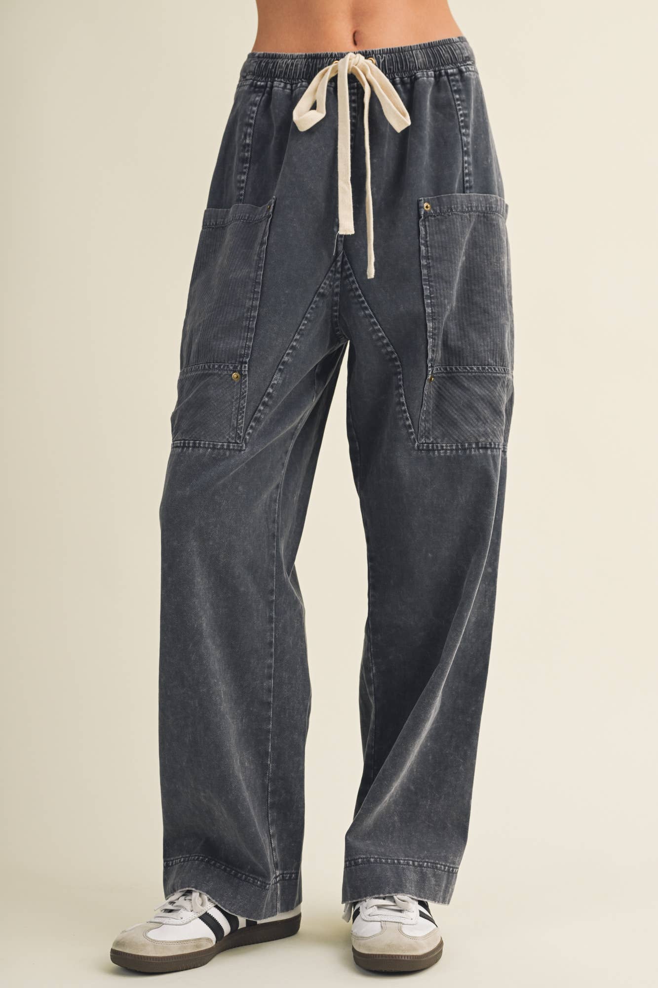 Drawstring Waist Wide Leg Utility Trouser