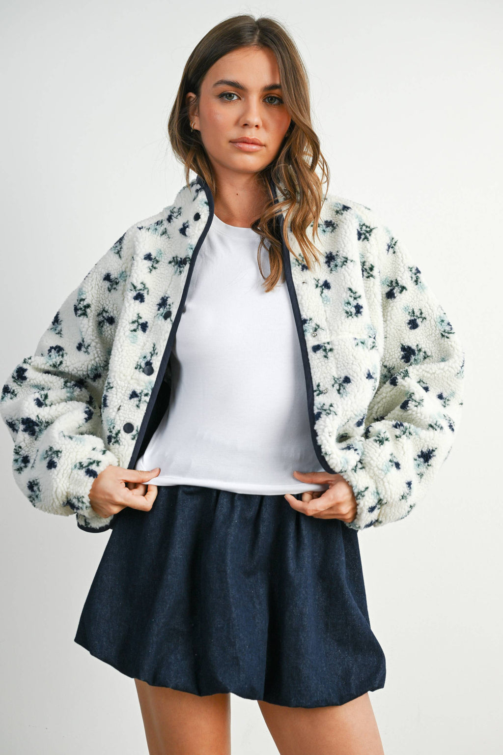 Floral Print Fluffy Fleece Jacket