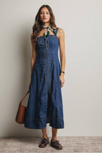 Lace-Up Denim Maxi Dress