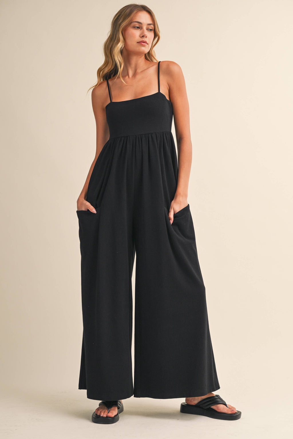 STRAPPY EMPIRE-WAIST WIDE-LEG JUMPSUIT