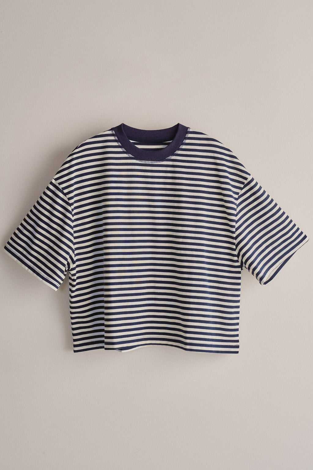 Oversized Striped Contrast Neck Boxy Tee