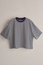 Oversized Striped Contrast Neck Boxy Tee