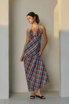 Vibrant Vines Triangle Top Halter Maxi Dress