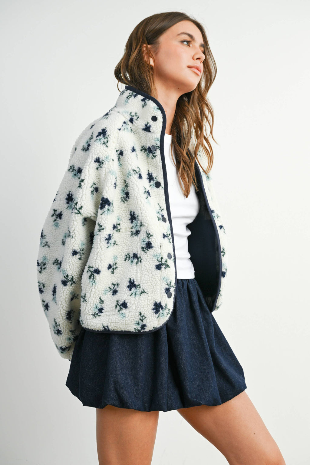 Floral Print Fluffy Fleece Jacket