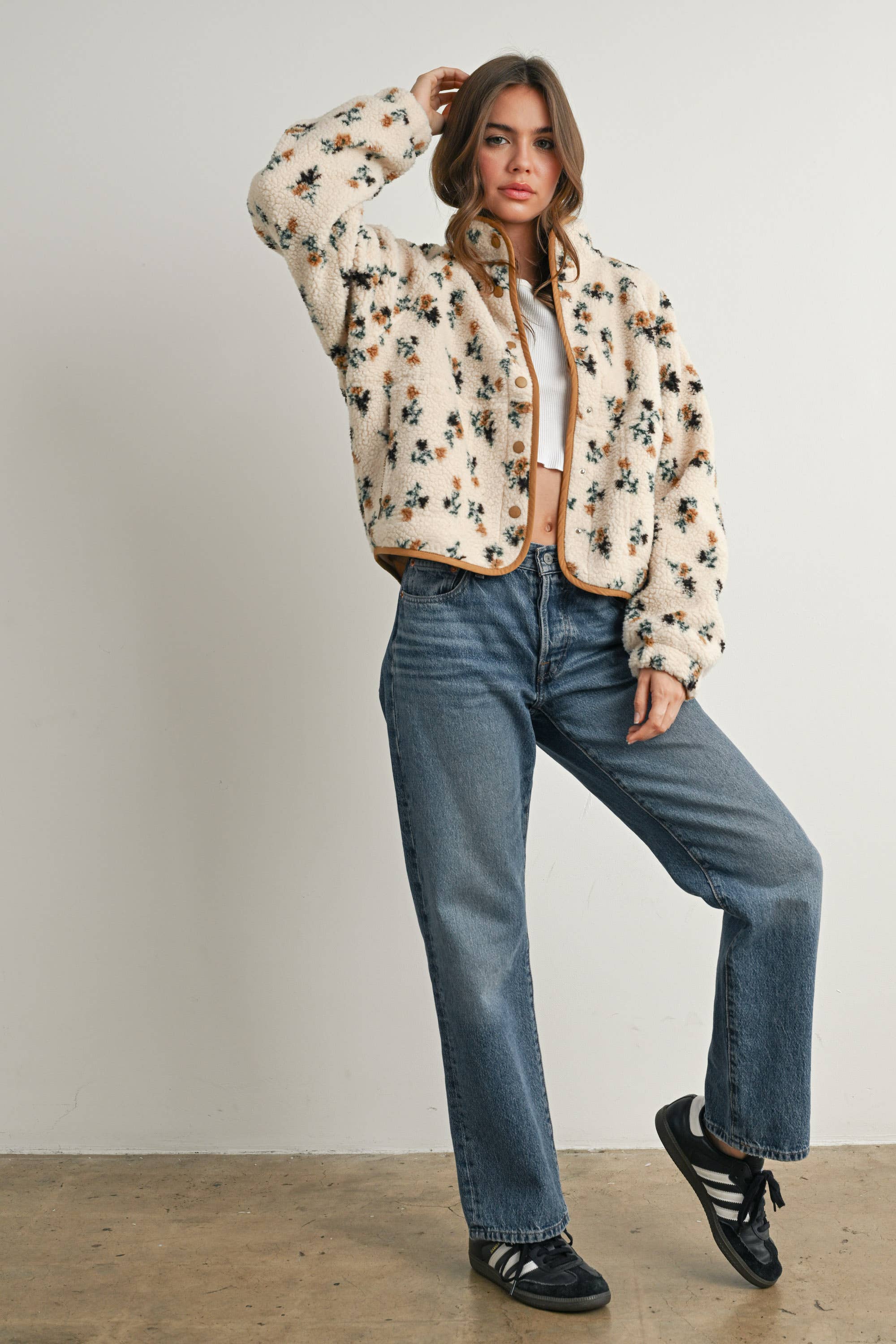Floral Print Fluffy Fleece Jacket