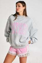 Embroidered "MOTHER" Mock Neck Sweatshirt