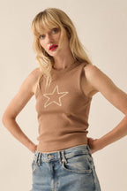 Star Lineart Waffle-Knit Thermal Graphic Tank Top