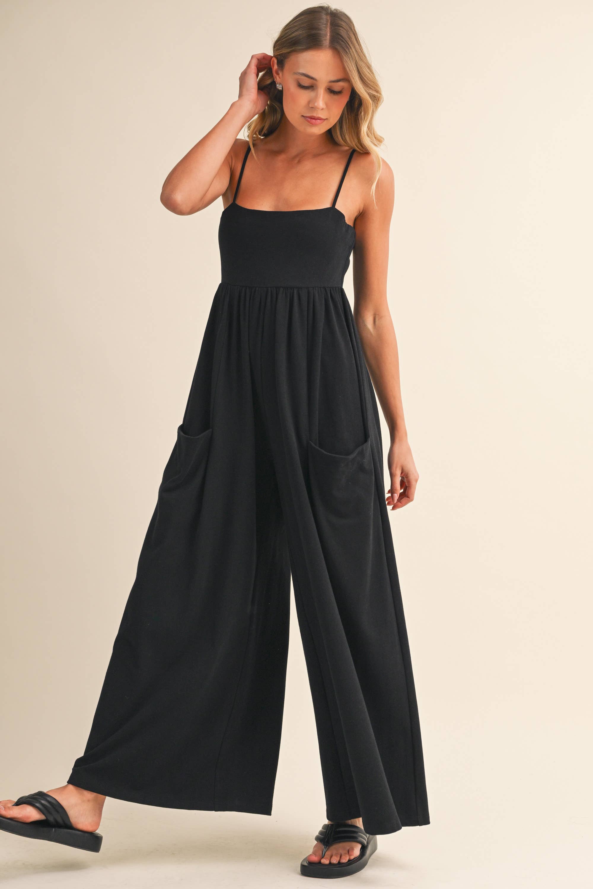 STRAPPY EMPIRE-WAIST WIDE-LEG JUMPSUIT