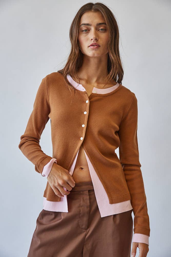 Caramel/Rose Contrast Cardigan