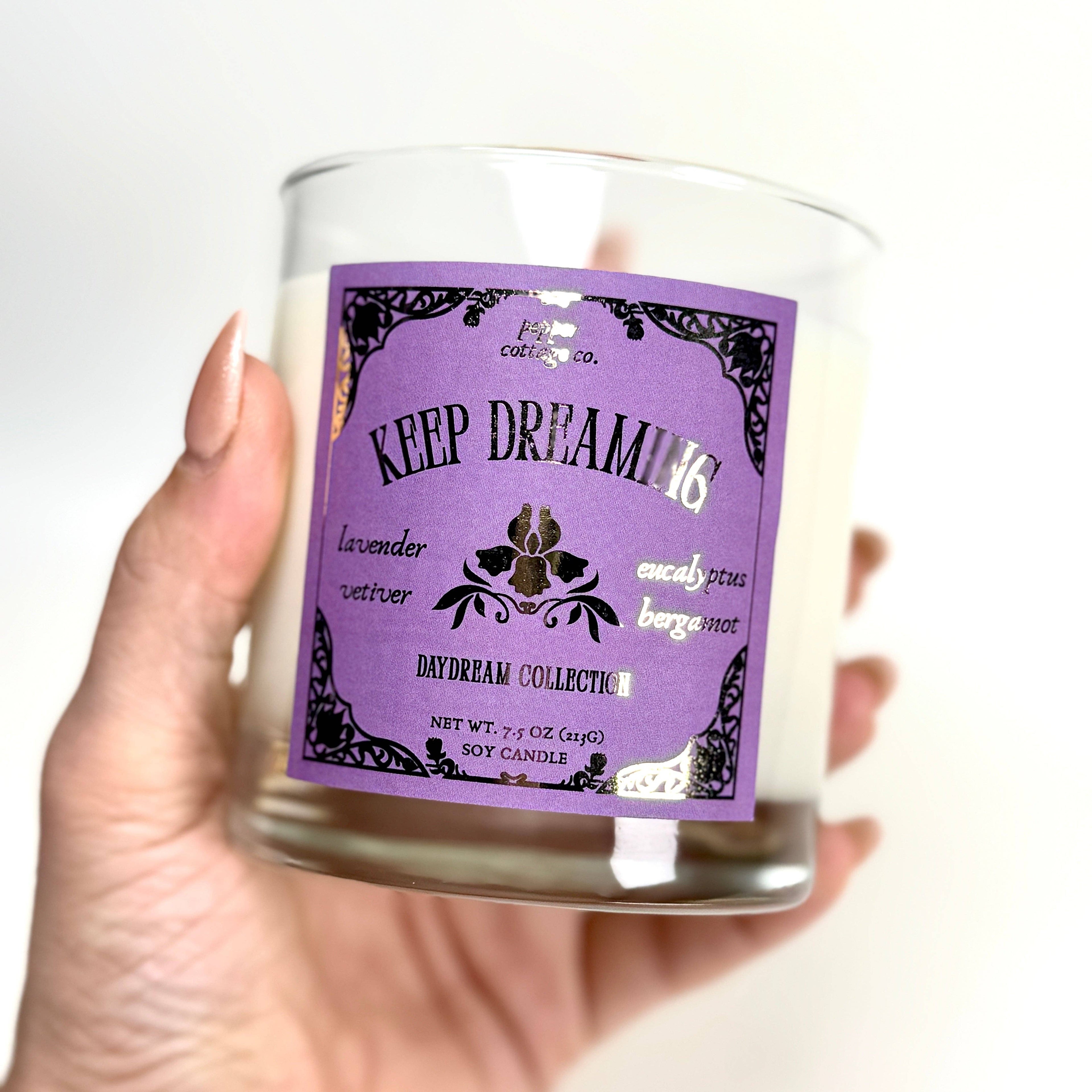 Keep Dreaming 7.5 oz Soy Spring Candle | Lavender, Vetiver, Eucalyptus, Bergamot | Daydream Collection Spring Lavender Candle