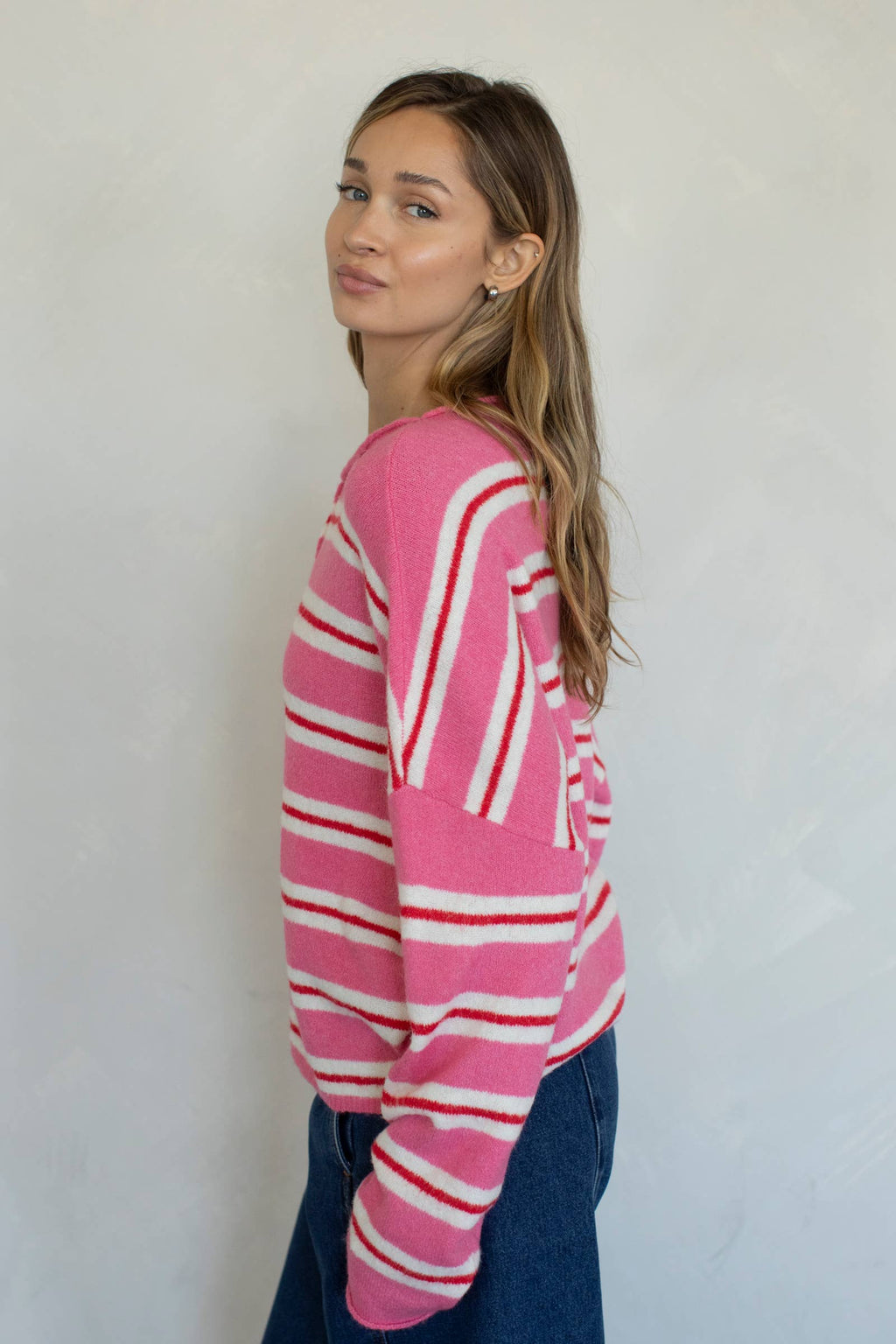 Piper Cardigan - Rose Varsity Stripe