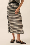 Striped Crochet-Knit Side-Tie Midi Skirt