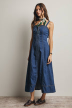 Lace-Up Denim Maxi Dress