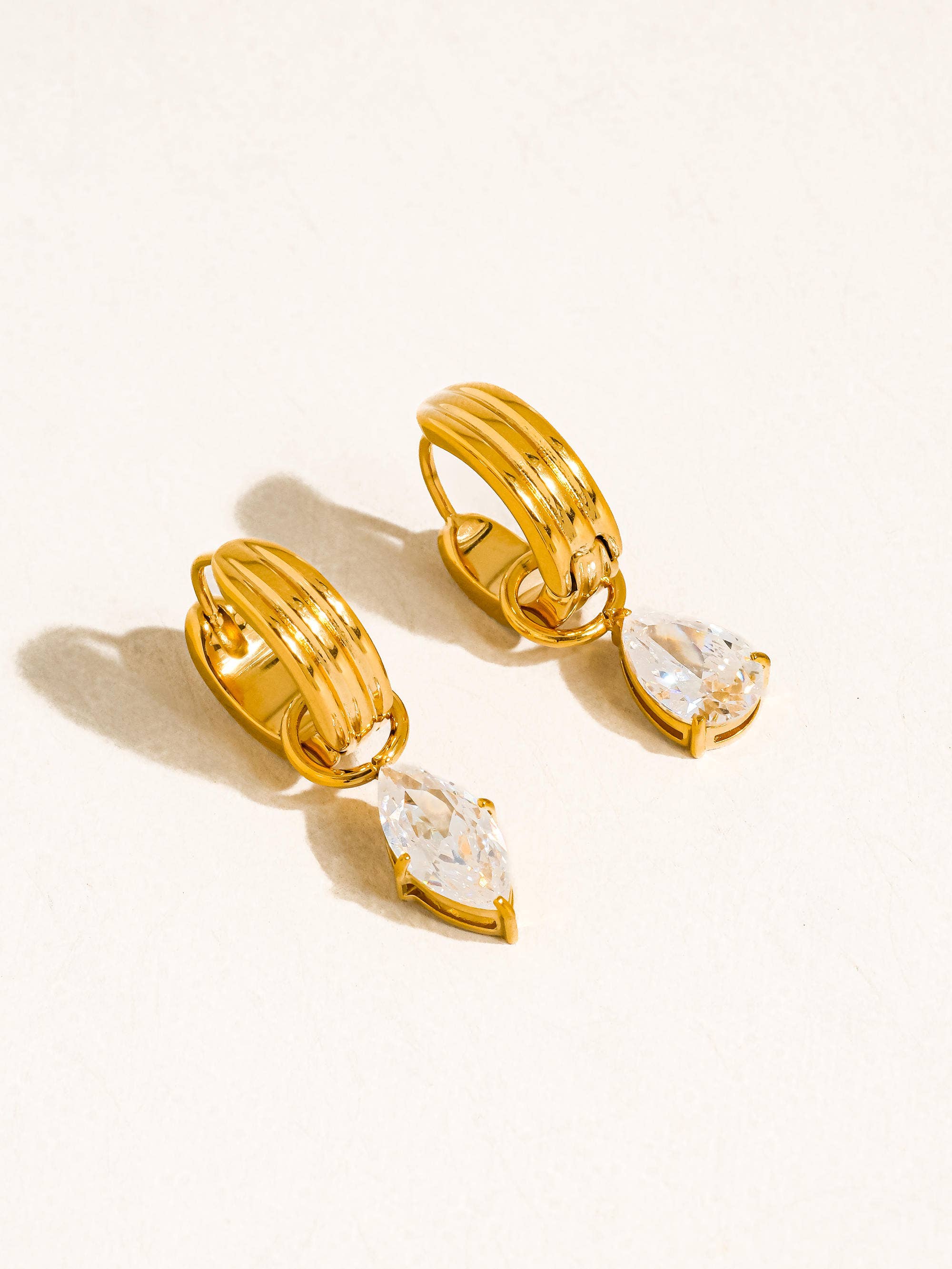 Saffron 18K Gold Non-Tarnish Teardrop CZ Mismatch Earrings