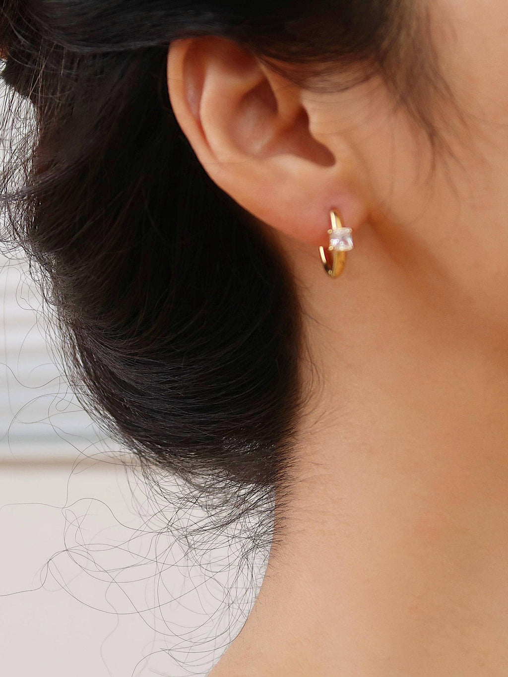 Adhara 18K Gold Non-Tarnish CZ Huggie Earrings