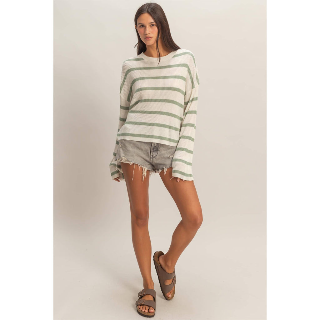 Lightweight Wide-Sleeve Striped Sweater