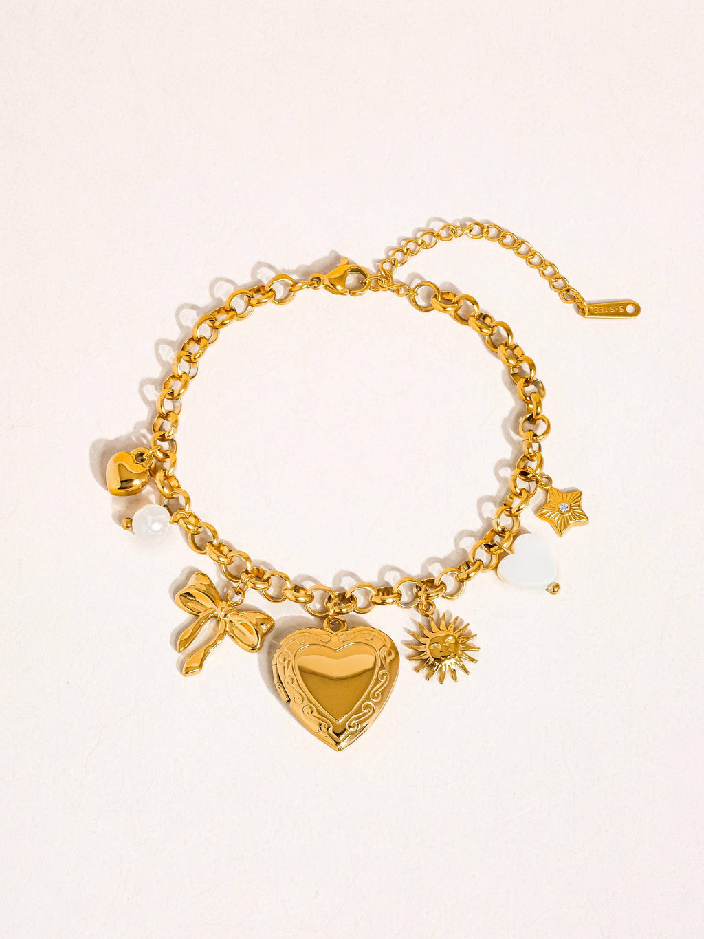 18K Non-Tarnish Heart Locket Charm Bracelet