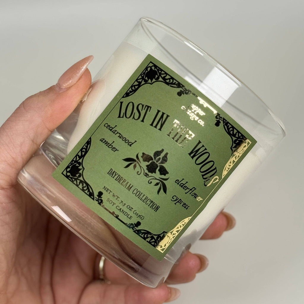 Lost in the Woods 7.5 oz Candle Jar | Cypress, Cedarwood, Elderflower, Amber | Daydream Collection Spring Floral Candle