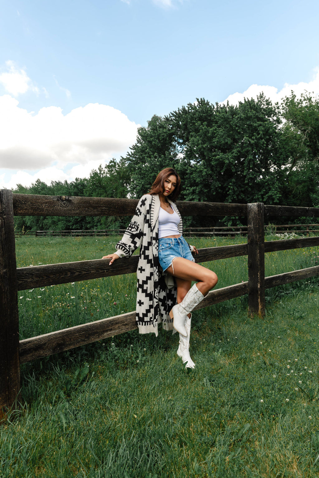 Cream & Black Western Cardigan