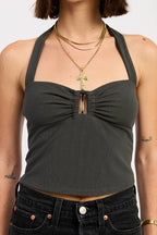 HALTER TIE BACK KNIT TOP WITH FRONT CUTOUT