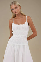 WHITE SMOCKED MAXI COTTON DRESS