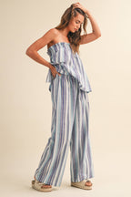STRIPED RELAXED FIT TUBE TOP AND WIDE LEG PANTS SET