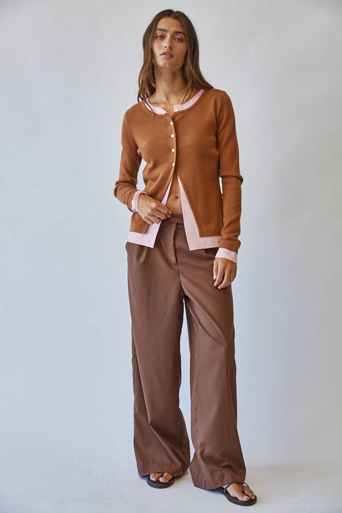 Caramel/Rose Contrast Cardigan