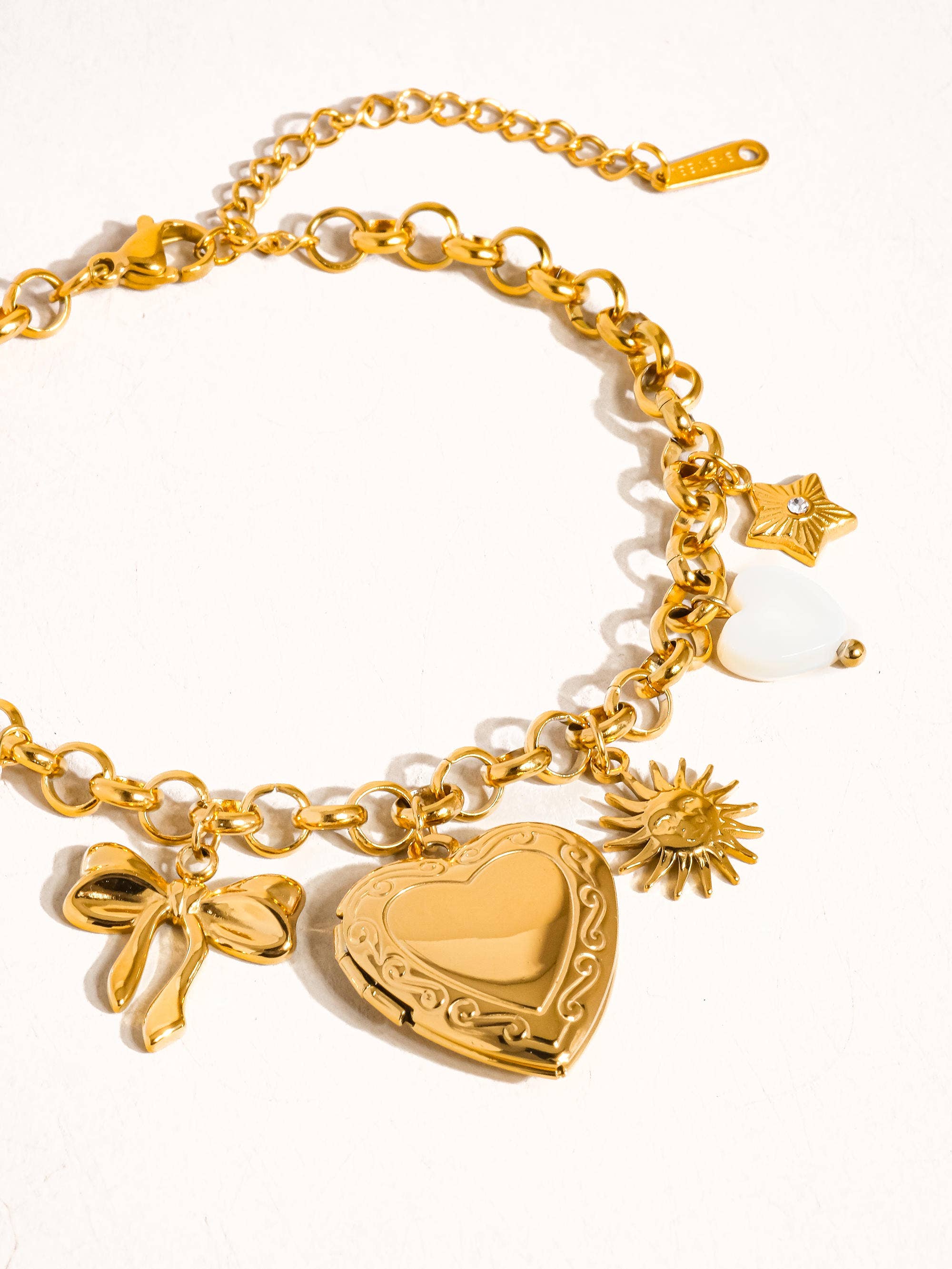 18K Non-Tarnish Heart Locket Charm Bracelet