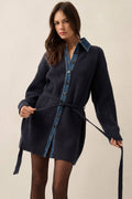 Collared Buttoned Mini Sweater Dress