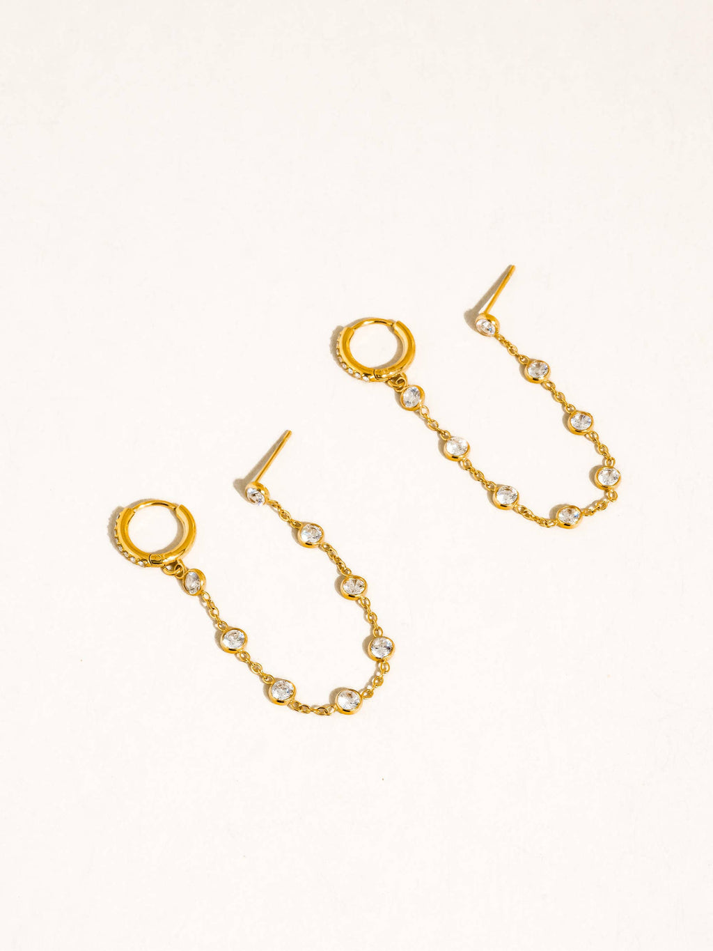 Daffira 18K Gold Non-Tarnish Crystal Chain Link Earrings