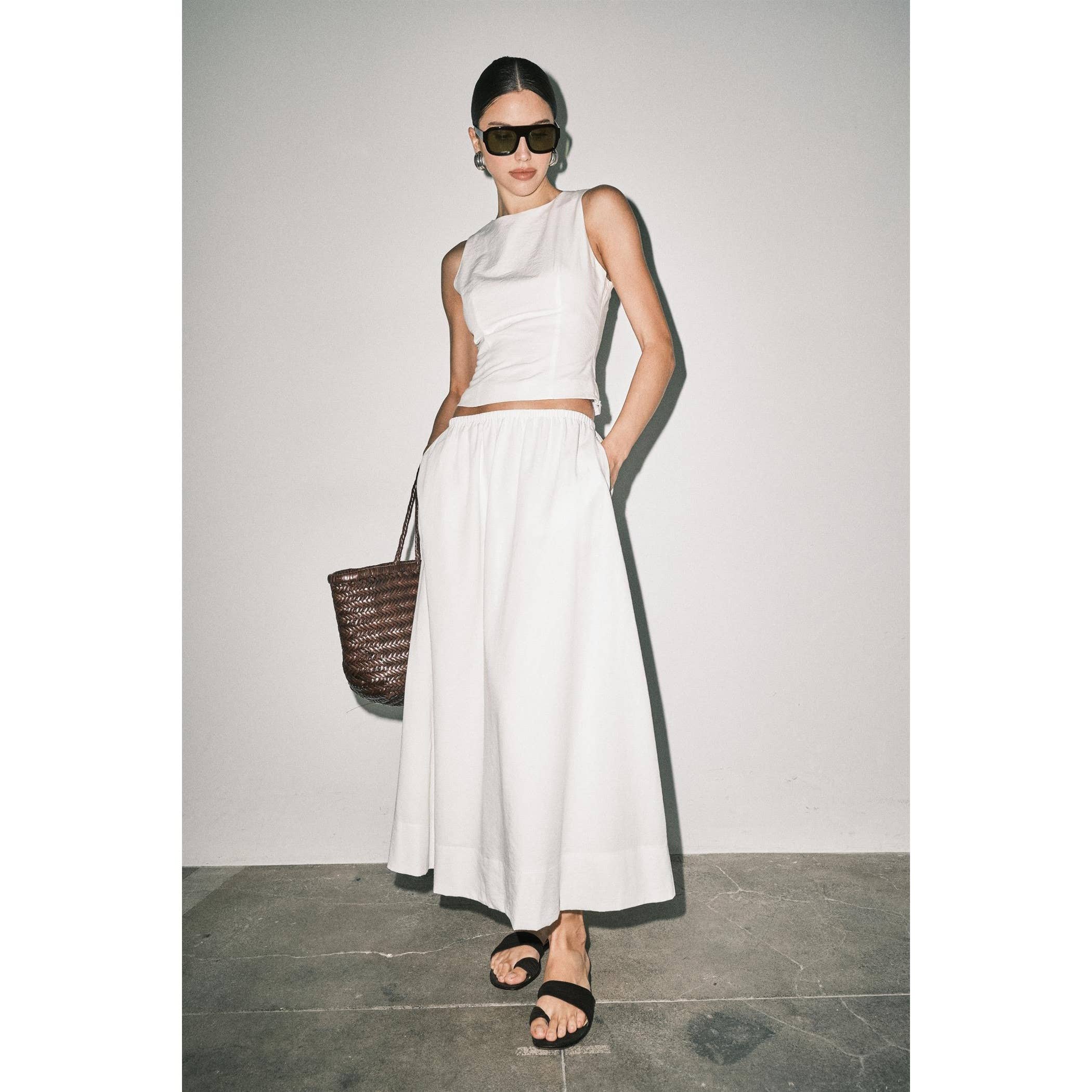 Zoey Linen Blend Sleeveless Crop Top Maxi Skirt Set